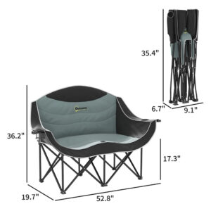 Padded Folding Camp Chair For Adults, Double Camping Chair 600D Oxford Fabric With Armrests, Cup Holders, Carry Bag For Outdoor