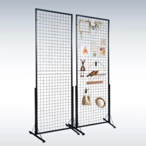 Professional Gridwall Display 2-Pack 24' X 67' Double-Sided Retail Grid Wall Panels With Sturdy T-Base & 20 Display Hooks & Clips For Boutique, Craft Fair & Trade Show