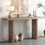 U-STYLE Uniquely Designed Oak Veneer Console Table With Distinctive Side Shapes  Suitable For Entryway  Hallway  Living Room  Foyer  Corridor