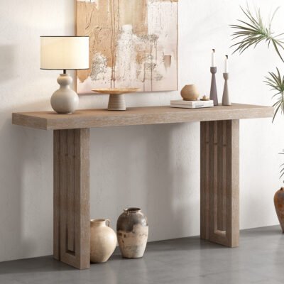 U-STYLE Uniquely Designed Oak Veneer Console Table With Distinctive Side Shapes Suitable For Entryway Hallway Living Room Foyer Corridor