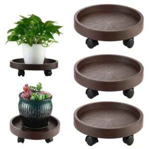 8 Pack Plant Caddy With Wheels Heavy Duty 12.2 Inch Plant Dolly With Locking Casters Rolling Plant Stand For Indoor Outdoor, Brown