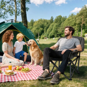 Camping Chair Tear-resistant Oxford Fabric For Adults Robust Metal, Portable Folding Camping Chair With Side Pockets, Cup Holders, Carry Bag