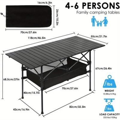 Folding Table With Storage Bag. Durable Metal Tripod Base. Ideal For Beach, Picnic, BBQ & Patio. Lightweight, Compact For Indoor And Outdoor Use