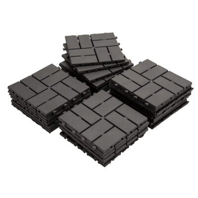Patio Interlocking Deck Tiles, 12 X12 Square Composite Decking Tiles, Checked Plastic Outdoor Flooring Tile All Weather For Balcony Porch Backyard, Gray, Pack Of 27