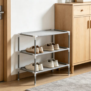 3 Tier Non Woven Fabric & Steel Shoe Rack,Stackable Shoe Rack Storage Shelves,Vertical Shoe Tower Stand,Space Saver Shoe Storage Shelf,with Metal Frame,for Bedroom Living Room Closet Hallway