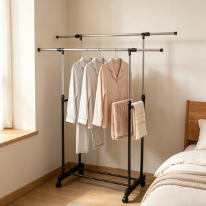 Clothes Garment Rack Rolling Portable Hanging Rack,Double Rail Adjustable Extendable Hanger Rail Stand Collapsible Clothing Rack Shelf With Lockable Wheel