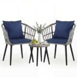Terrace Furniture Set, Equipped With Cushions, Steel-framed Tables And Chairs, Suitable For Balconies, Apartments And Porches.