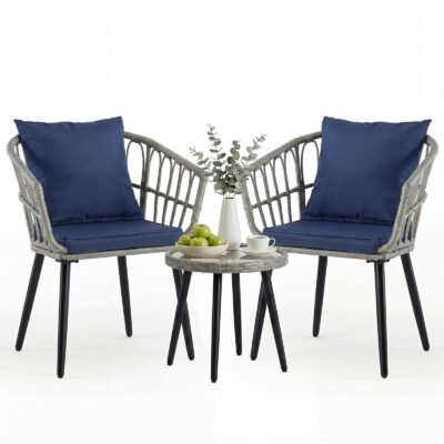 Terrace Furniture Set, Equipped With Cushions, Steel-framed Tables And Chairs, Suitable For Balconies, Apartments And Porches.