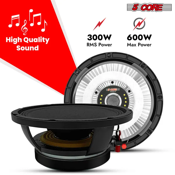 10' Subwoofer Speaker 300W RMS Full Range Car Audio Sub Woofer 4 Ohm Bass Replacement Driver - Image 2