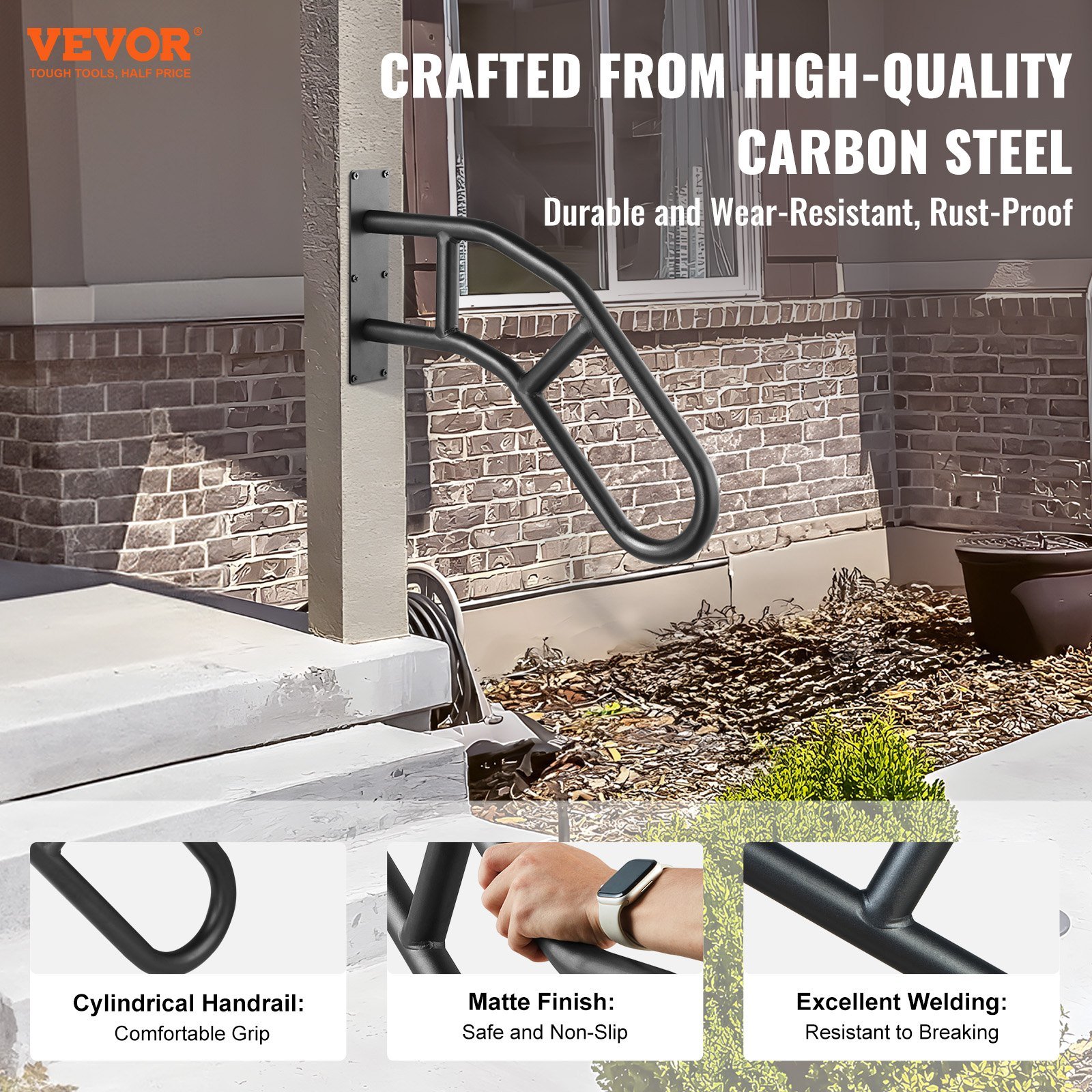 Handrails For Outdoor Steps 29 Wall Mount Safety Railings For 1-3 Steps - Image 11