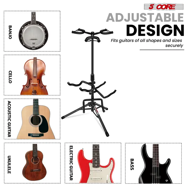 5 Core Guitar Stand Adjustable Triple Guitars Stands Floor W Neck Holder For Acoustic Electric Bass - GSH 3N1 - Image 4