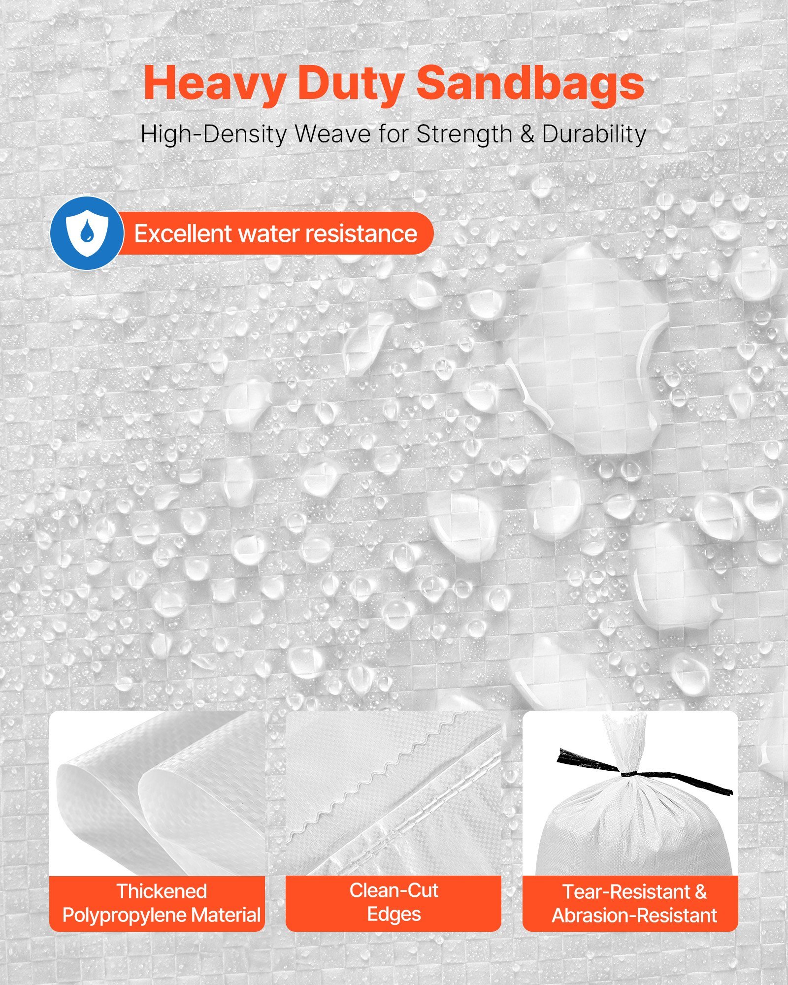 Heavy Duty Sand Bags, 50Pack 14" X 26", Empty Sandbags For Flooding With Tie Strings, Woven Polypropylene Sand Bag With 1600 Hours Of UV Protection, 50Lbs Capacity - Image 3