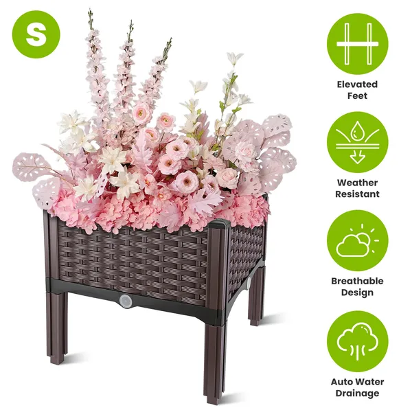 Outdoor Raised Garden Bed With Legs Elevated Planter Box With Self-watering System For Garden Patio Balcony Vegetables Flowers Herbs PP Plastic Box Easy Assembly-S, M, L Available