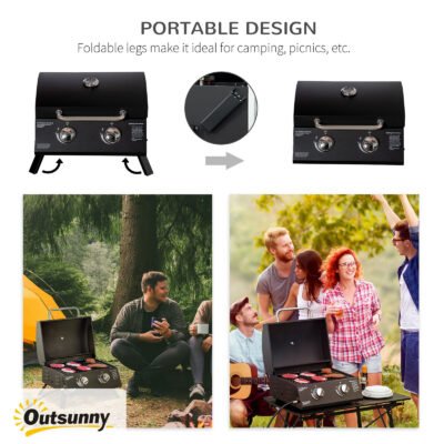 21.75" Charcoal BBQ, Portable Grill With 2 Burners, Heat-Resistant Handle, Folding Legs, Removable Ashtray, Thermometer, Carbon Steel, For Outdoor Cooking, Camping, Black
