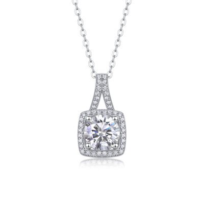 1Small Square Diamond - A Fashionable And Luxurious Diamond Jewelry Piece Set With 2-carat Moissanite S925 Sterling Silver And Platinum-plated Pendant Prohibit Tk Sales