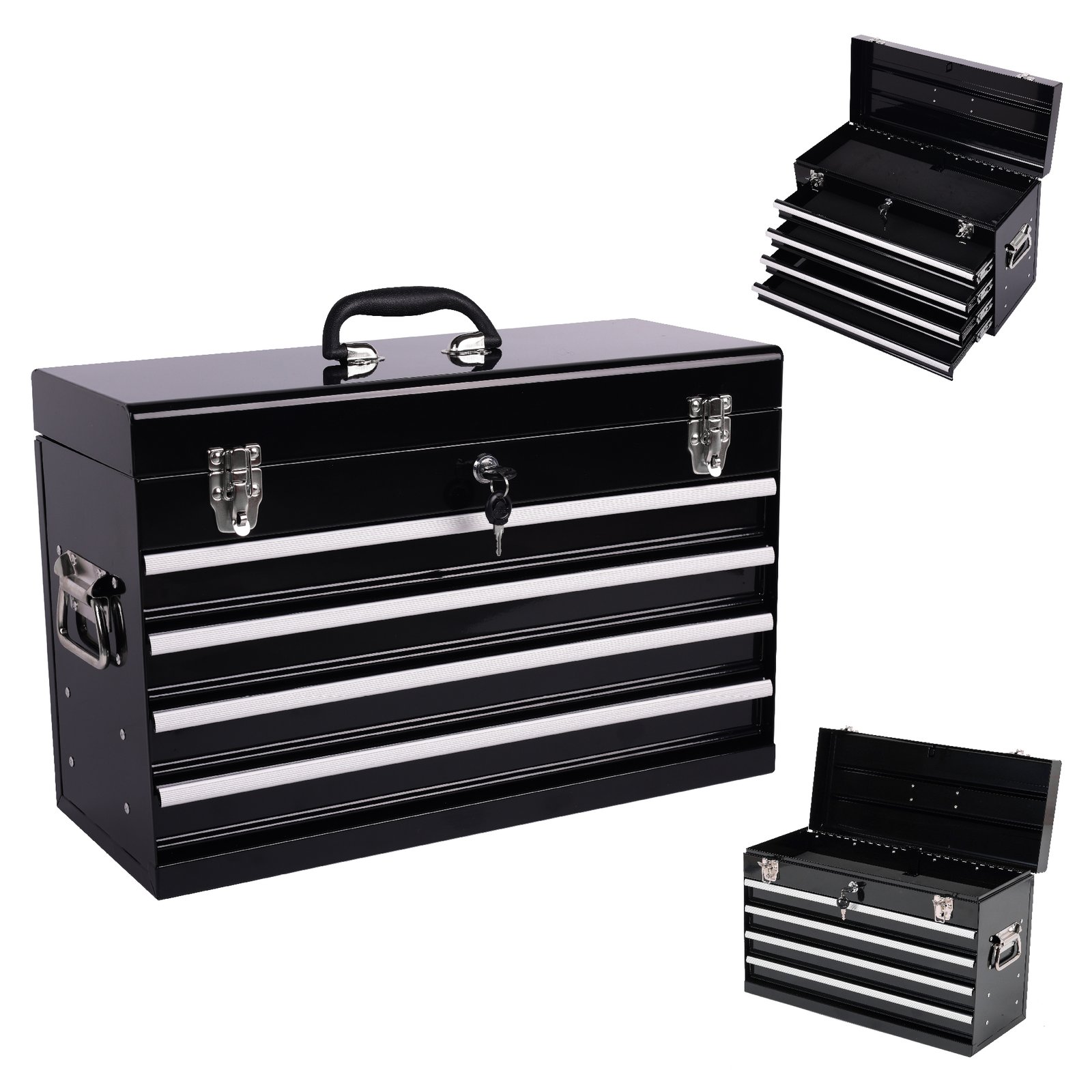 Heavy Duty Metal Tool Box, 21-inch, Portable Metal Tool Box With 4 Drawers, Small Tool Chest With EVA Liners, Ball Bearing Slide Drawers Locking & Powder Coated Finish, Multi-Function Tool Organizer - Image 8