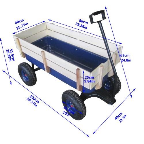 Outdoor Sports Tools Wooden Side Panel Pneumatic Tire Wheelbarrow