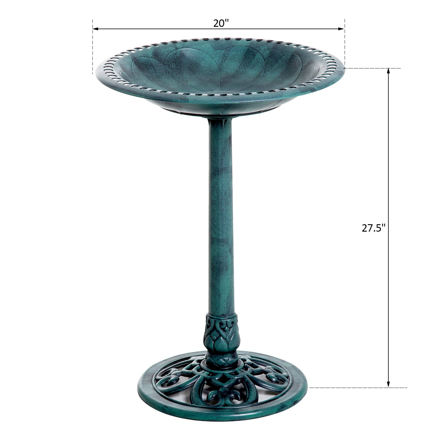 28'' Bird Bath Outdoor Resin Decor With Fleur De Lis Pattern, Time-Worn Finish - Image 2
