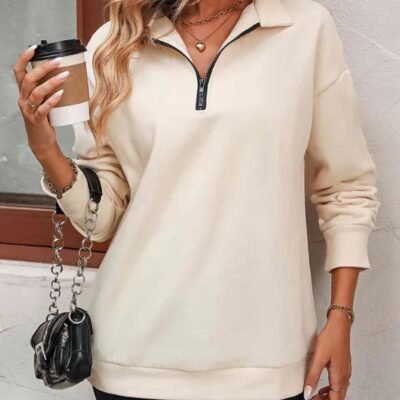 Women's Fashion Half Long-sleeve Zipper Sweatshirt Fashion Pullover