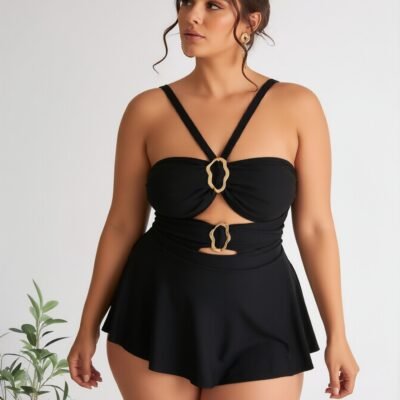 New Elegant And Fashionable Women's StyleWomen's Swimsuit For Beach Vacation Stylish One Piece With High Neck And Adjustable StrapsBeach Tankini--KA-P800-01