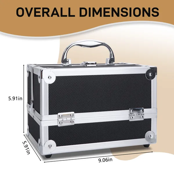 Portable Diamond Texture Aluminum Makeup Storage Bag With Mirror & Key Black - Image 3