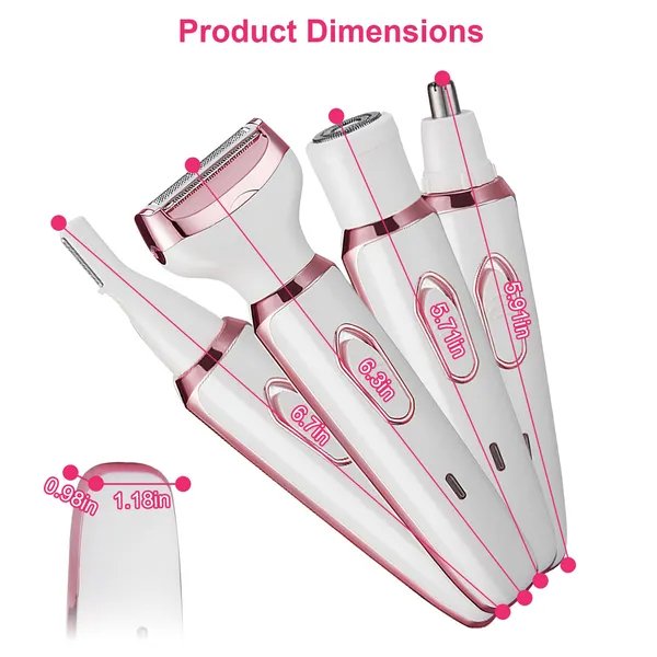 4 In 1 Electric Razor For Women Painless Grooming Kit Rechargeable Eyebrow Nose Hair Pubic Hair Bikini Trimmer Face Shaver - Image 2
