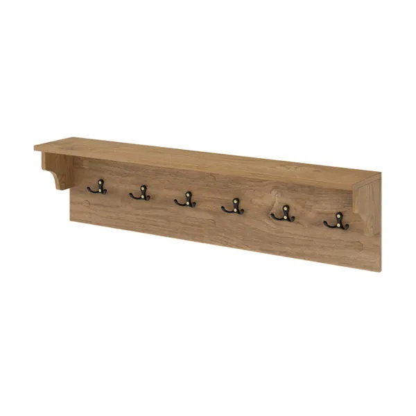 Wall Mount Coat Rack With Shelf - 31.5"x5.5"x8", 6 Hooks & 110LBS Capacity (Natural) - Image 2