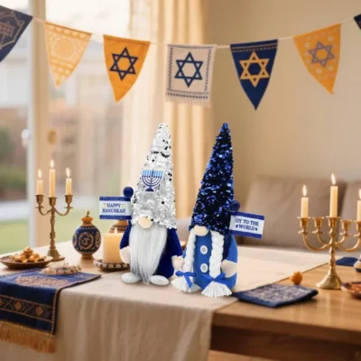 Hanukkah Gnomes Decorations For Home Indoor, Hanukkah Menorah Plush Decor, Jewish, Chanukah Ornaments Jewish Decorations For Party, Table And Tiered Tray Decor