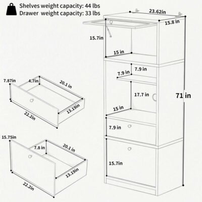 Tall Pantry Cabinet 71 Inch Freestanding Storage Cabinet With Doors And Shelves, Adjustable Shelves, Drawer & Anti-Tip Kit, E1-Grade Wood, Walnut For Kitchen Pantry, Bathroom Storage Cabinet