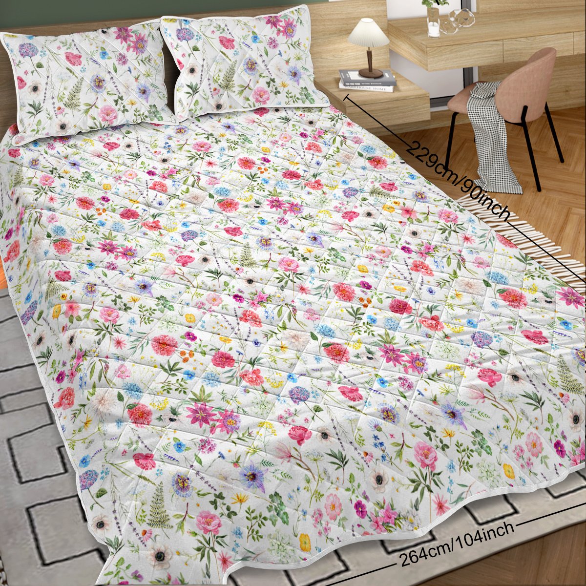 Red Floral Quilt 3 Pieces Microfiber Quilt Sets Lightweight Bedspreads Botanical Coverlets Quilt Bedding Set All Season Quilts Twin Full Queen King Size - Image 3