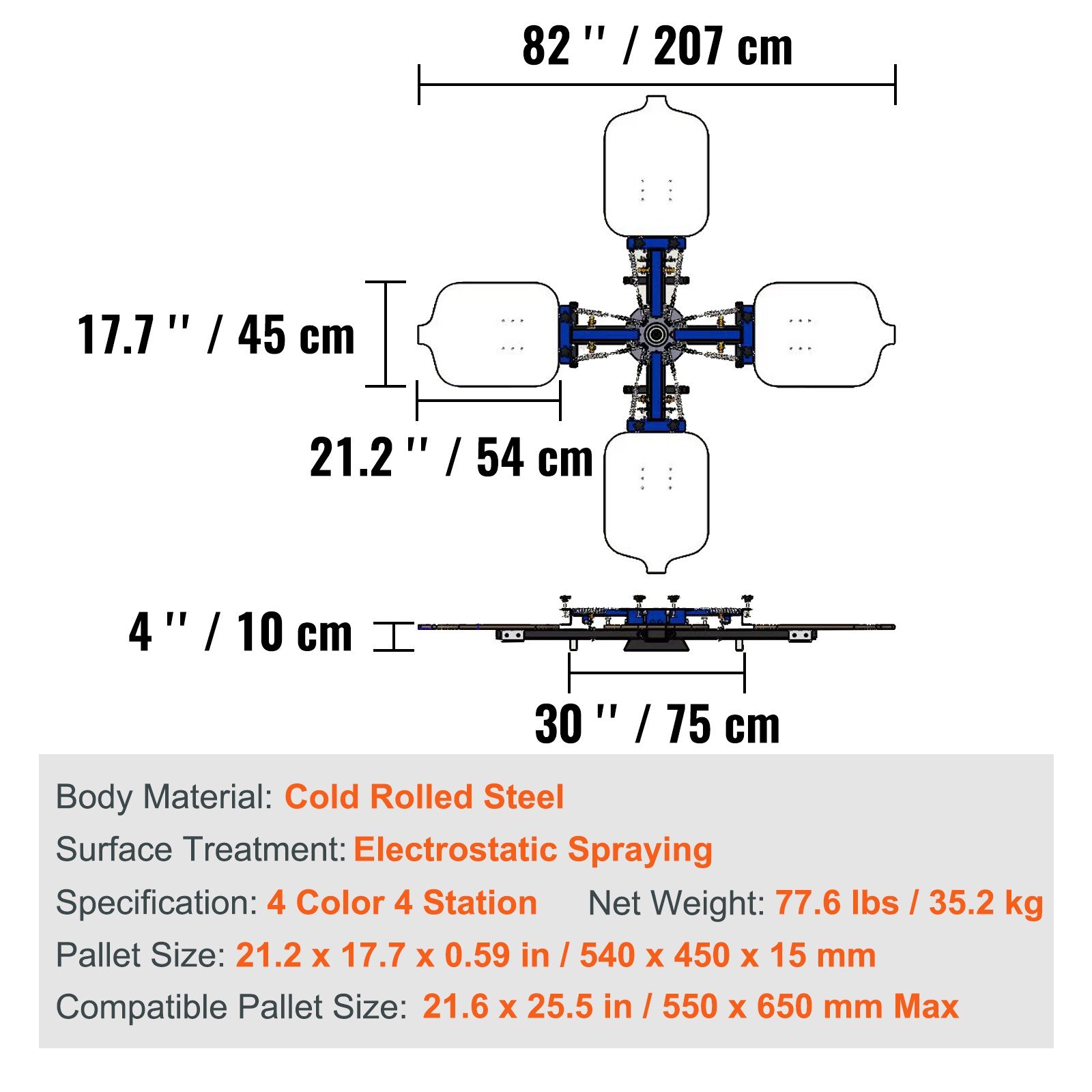 VEVOR Screen Printing Machine, 4 Color 4 Station Rotable Silk Screen Printing Press, 21.2x17.7in Screen Printing Press, Double-layer Positioning Pallet For T-shirt DIY Printing - Image 2