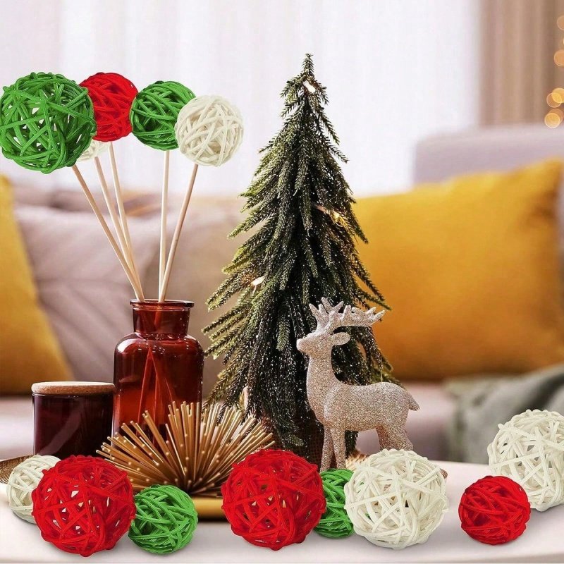 30 Pcs Christmas Rattan Balls Decorations Christmas Wicker Balls Decorative For Christmas Home Decor DIY Vase Bowl Filler Ornament Table Decoration - Image 4