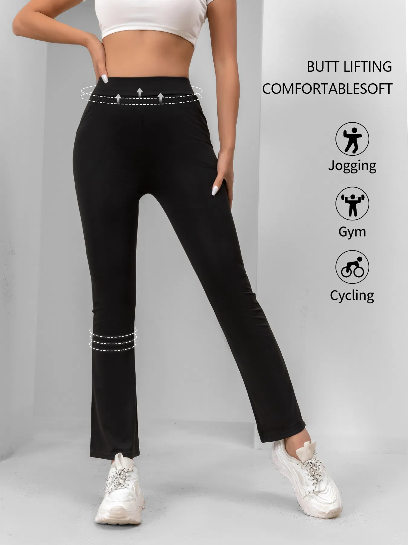 4pcs High-Waisted Flare Sharkskin Leggings Slim Fit, Lightweight & Sculpting Yoga Pants - Image 4