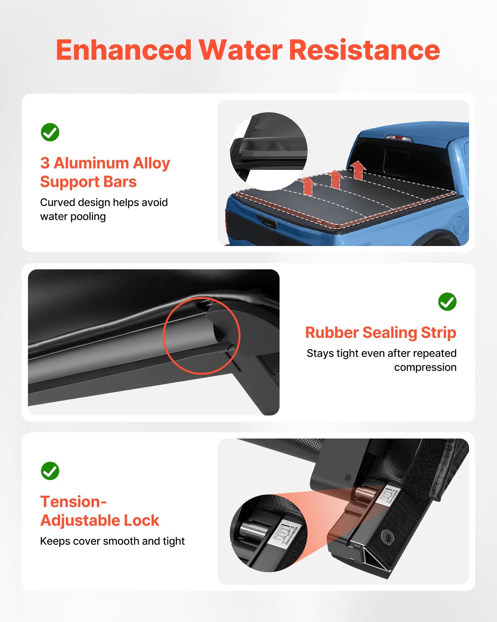 Soft Roll-Up Truck Bed Tonneau Cover, Compatible With 2015-2025 Ford F-150, Fits 5.6 Ft (5 Ft 7 In/67 In) Bed, Triple-Layer Heavy-Duty PVC Tonneau Cover With Three Aluminum Alloy Support Bars - Image 3