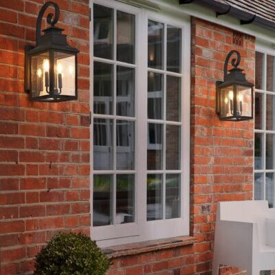 23  H 1-Pack Outdoor Wall Lantern Light  Vintage Black Metal Sconce With Clear Seeded Glass For Porch, Patio, And Garden Bulb Not Included