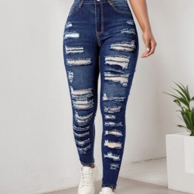 Women’s Ripped Tight Cropped Pants, New High Stretch Jeans, Fashionable And Versatile Street Style, Slim Fit Design, Women’s Jeans And Clothing