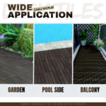 10 PCS Interlocking Deck Tiles Striped Pattern, 12inch X 12inch Dark Brown Square Acacia Hardwood Outdoor Flooring For Patio, Bancony, Pool Side