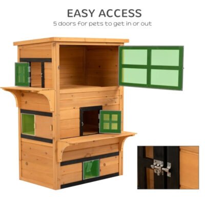 3-Tier Kitty Shelter With 5 Escape Doors, Weather Resistant, Yellow & Black