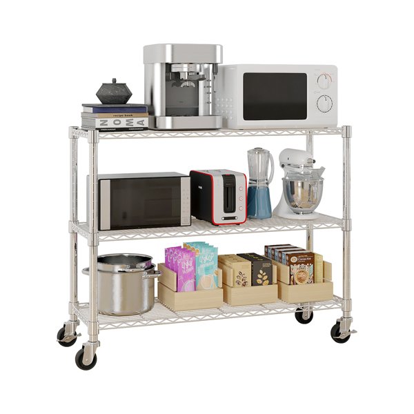 Six-layer Free Combination And Disassembly With 1 Row Of Side Hooks With Adjusting Feet And Wheels Iron Can Freely Adjust The Spacing Of Layers Household Shelves 117X45X208cm Baked Lacquered Silver - Image 2