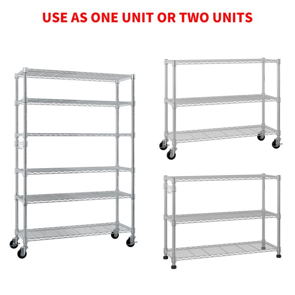 Six-layer Free Combination And Disassembly With 1 Row Of Side Hooks With Adjusting Feet And Wheels Iron Can Freely Adjust The Spacing Of Layers Household Shelves 117X45X208cm Baked Lacquered Silver - Image 4