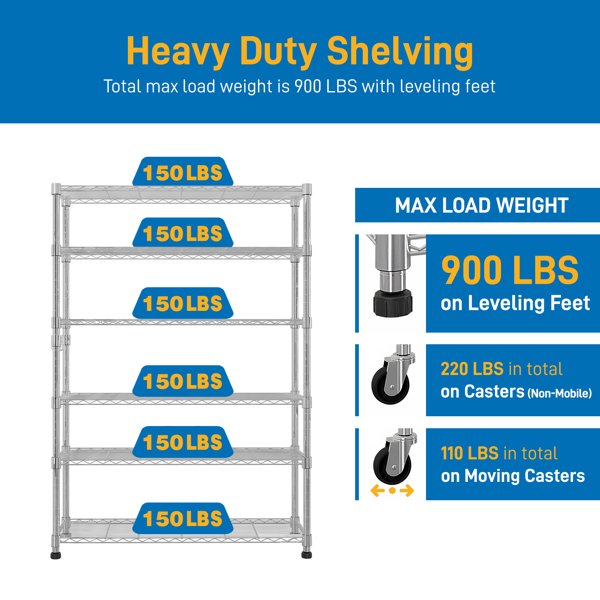 Six-layer Free Combination And Disassembly With 1 Row Of Side Hooks With Adjusting Feet And Wheels Iron Can Freely Adjust The Spacing Of Layers Household Shelves 117X45X208cm Baked Lacquered Silver - Image 10