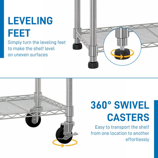 Six-layer Free Combination And Disassembly With 1 Row Of Side Hooks With Adjusting Feet And Wheels Iron Can Freely Adjust The Spacing Of Layers Household Shelves 117X45X208cm Baked Lacquered Silver - Image 12