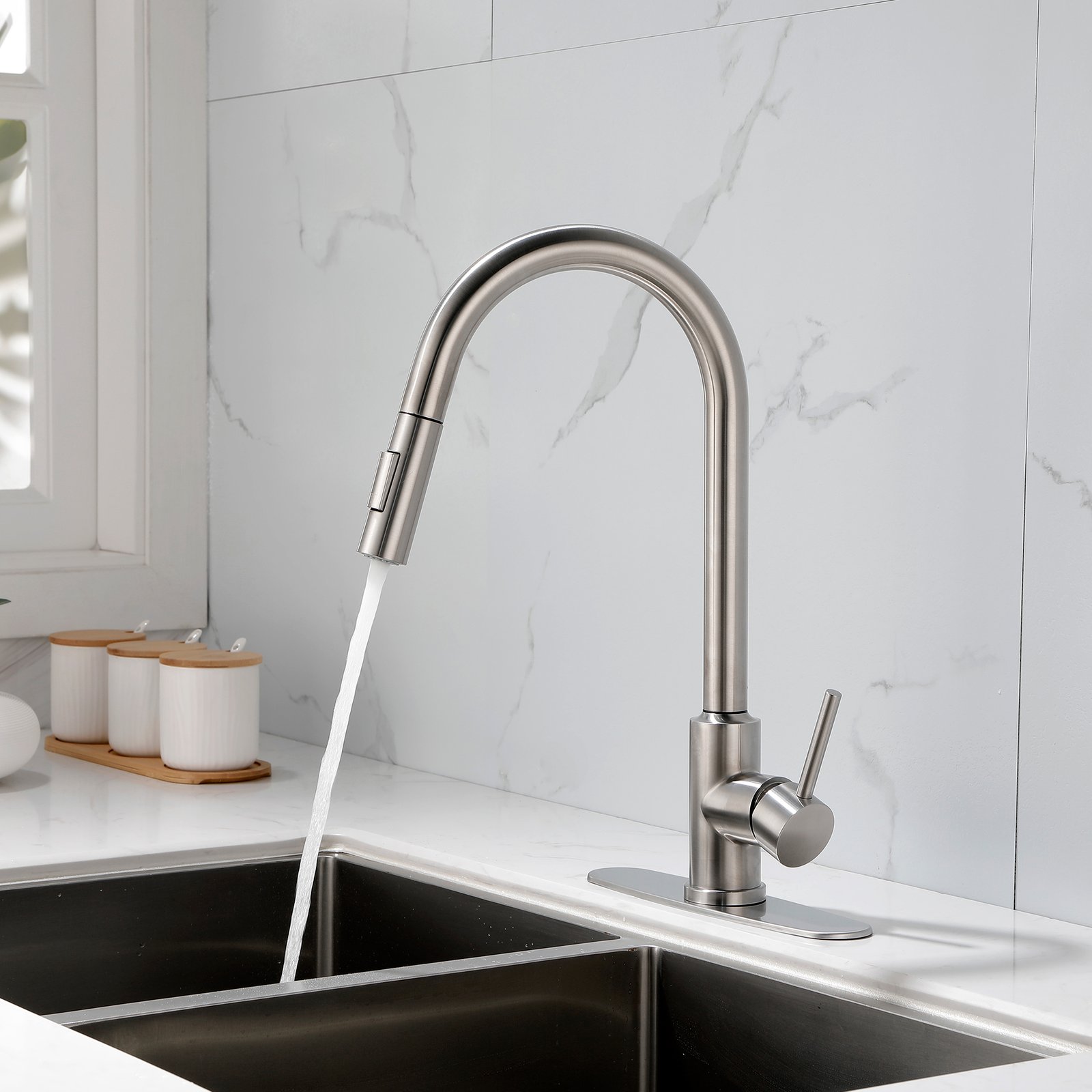 Stainless Steel Kitchen Sink Faucet With Pull-down Sprayer - Image 2