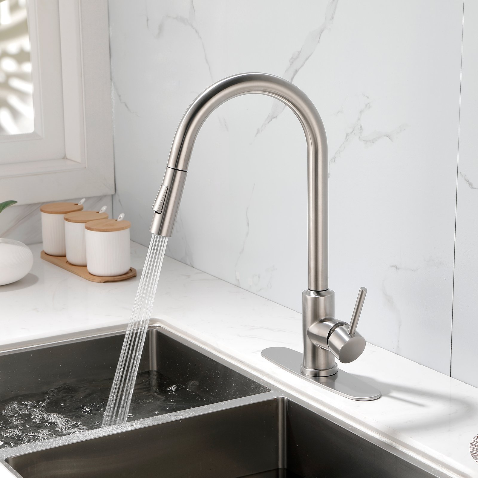 Stainless Steel Kitchen Sink Faucet With Pull-down Sprayer - Image 3
