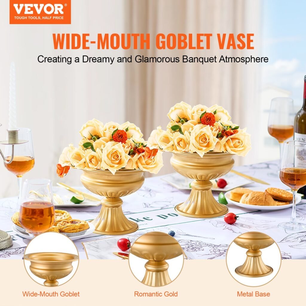 10PCS 16cm/6.3” Wedding Flower Vase Metal Gold Floral Stand For Table —