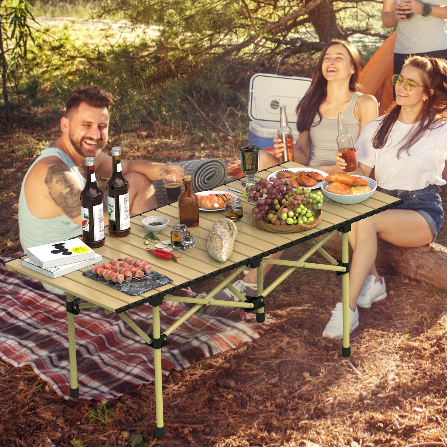 1Pc S Or L Size Options Folding Camping Table Portable Lightweight Carbon Steel Roll-up Picnic BBQ Desk With Carry Bag Heavy Duty For Outdoor Beach Backyard Party Patio Camping Hiking BBQ Picnic - Image 2