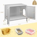 Cat Litter Box Enclosure,Metal Cat Washroom Furniture With Barn Door, Indoor Pet House, Fit Most Of Litter Box, End Side Table,White