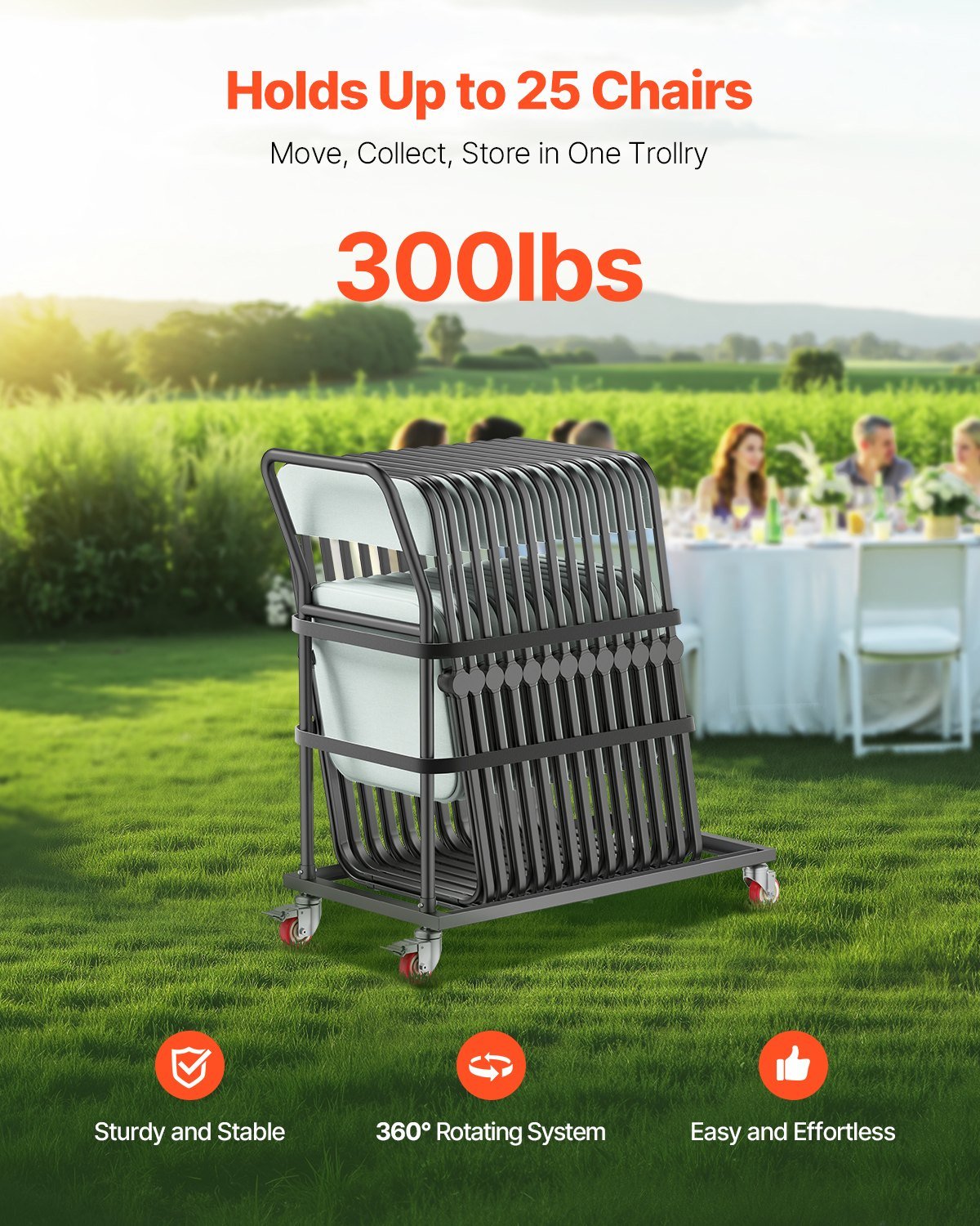 Folding Chair Rack Cart For 25 Chairs Of 300 LBS L-shape Vertical - Image 2