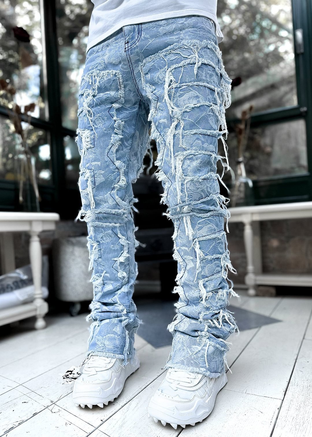 Fashion Stretch Patch Denim Straight-leg Pants - Image 7