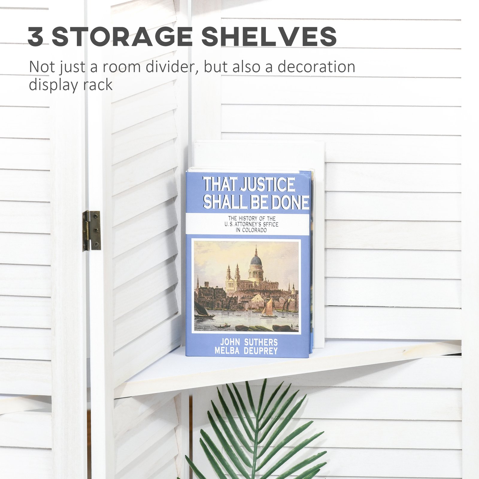 4 Panel 67" Tall Wood Privacy Screen Room Divider With 3 Shelves And Folding Storage For Bedroom, White - Image 3